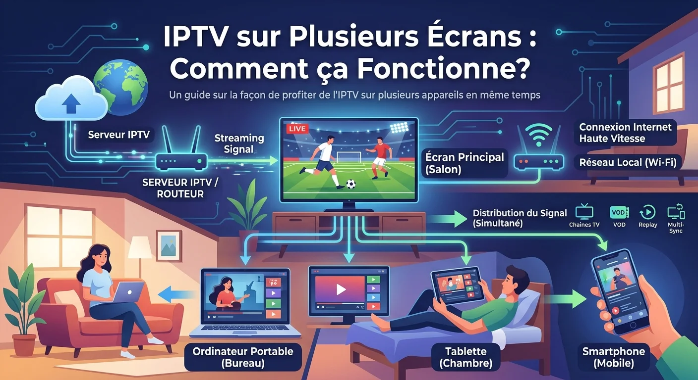 IPTV sur plusieurs écrans — regarder en simultané sur télévision, tablette et mobile
